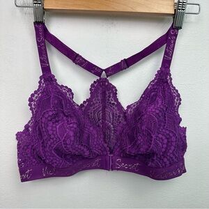 Victoria's Secret Triangle Lace Racerback Logo Bralette Size Small Purple
